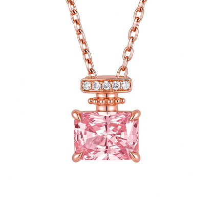 Parfum perfume bottle necklace in 18K rose gold with Fancy Vivid Pink VS lab-grown diamond