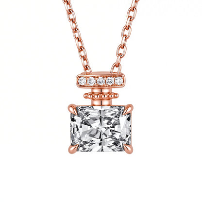 Parfum perfume bottle necklace in 18K rose gold with D-E VS white lab-grown diamond