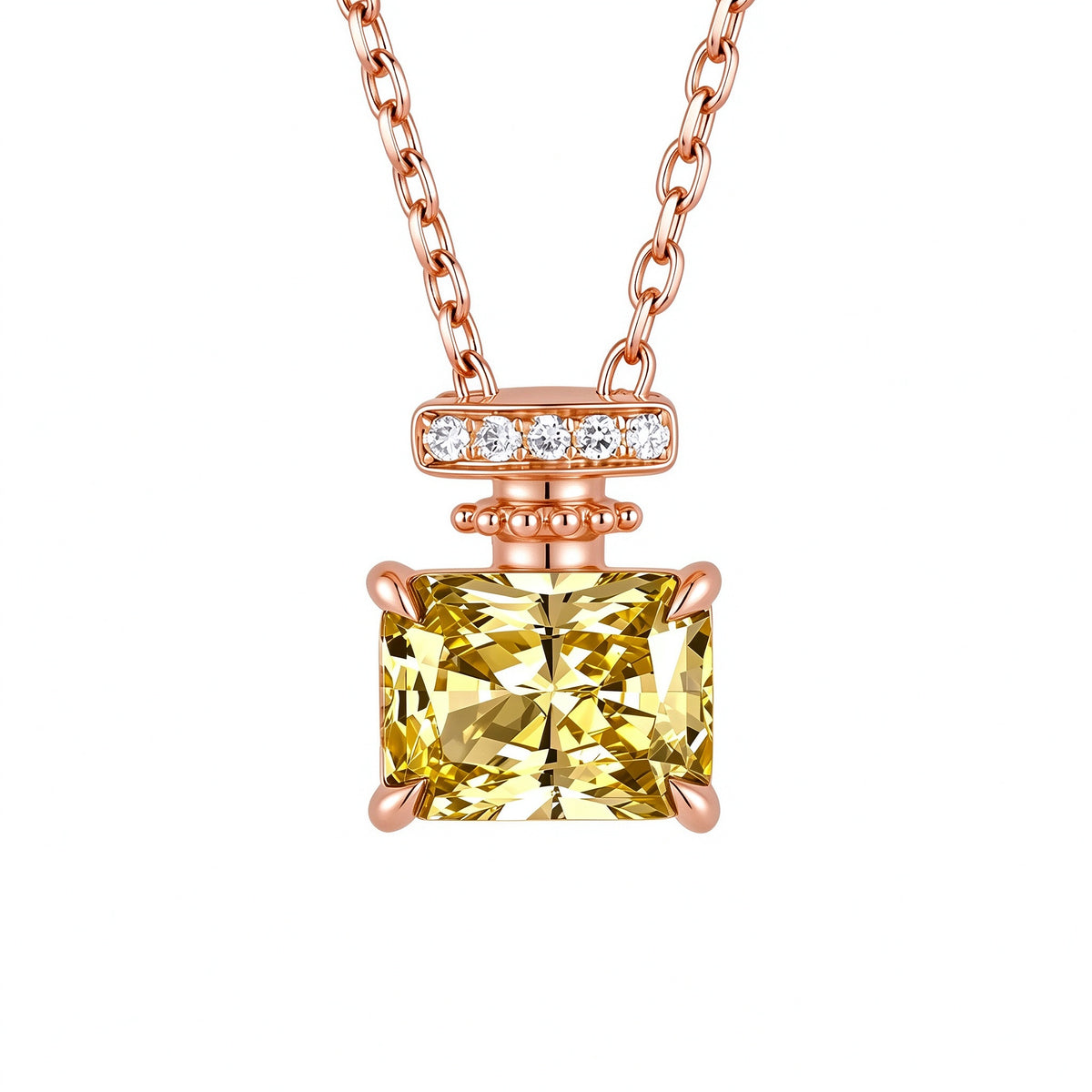 Parfum perfume bottle necklace in 18K rose gold with Fancy Vivid Yellow VS lab-grown diamond