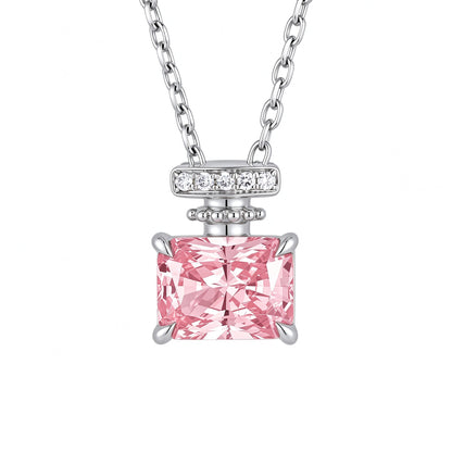 Parfum perfume bottle necklace in 18K white gold with Fancy Vivid Pink VS lab-grown diamond