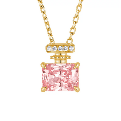 Parfum perfume bottle necklace in 18K yellow gold with Fancy Vivid Pink VS lab-grown diamond