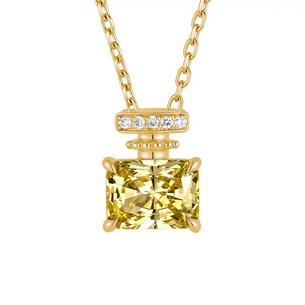 Parfum perfume bottle necklace in 18K yellow gold with Fancy Vivid Yellow VS lab-grown diamond