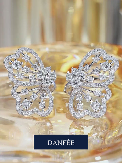 Papillon Butterfly Wing Lab-Grown Diamond Stud Earrings in 18K Gold | 1.8 Carat Total | D-E | VS