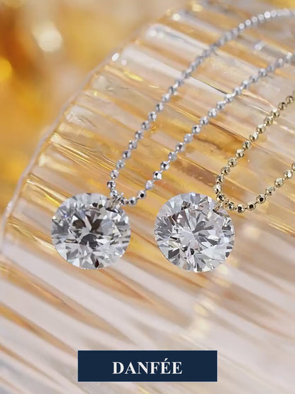 Round Solitaire Lab-Grown Diamond Bead Chain Necklace in 18K Gold & PT950 Platinum | 1, 1.5 & 2 Carat