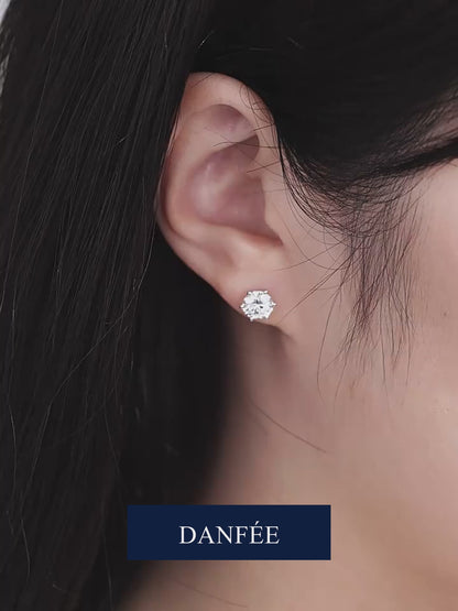 Solène Six-Prong Round Lab-Grown Diamond Stud Earrings in 18K Gold | 0.6–6 Carat Total | D-E | VVS