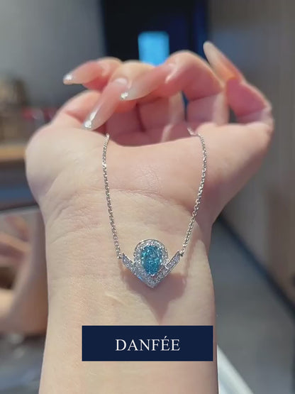 Chevron Pear Halo Lab-Grown Blue Diamond Necklace in PT950 Platinum | 1 Carat | FVB | VS