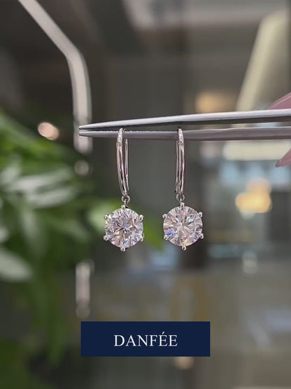 Aurore Round Lab-Grown Diamond Solitaire Drop Earrings in 18K Gold | 2–4 Carat Total | D-E | VVS