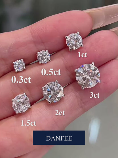 Solène Four-Prong Round Lab-Grown Diamond Stud Earrings in 18K Gold | 0.3–3 Carat Each | D-E | VVS