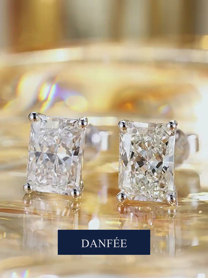 Éclat Radiant-Cut Lab-Grown Diamond Solitaire Stud Earrings in 18K White Gold | 2 Carat Total | D-E | VVS