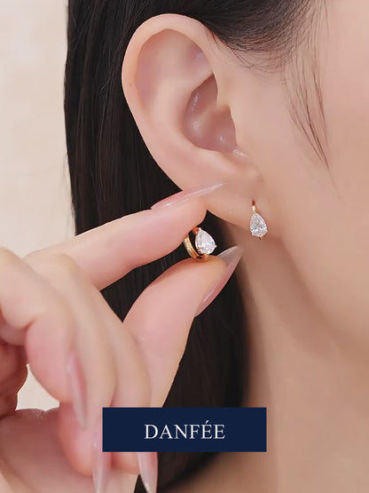 Larme Pear-Cut Solitaire Lab-Grown Diamond Huggie Earrings in 18K Gold | 1-2 Carat Total | D-E | VS