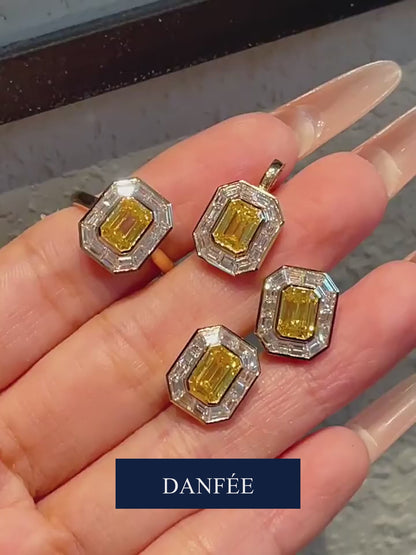 Deco Halo Fancy Yellow Lab-Grown Diamond Necklace in 18K Gold | 1 Carat Emerald Cut | FIY | VS