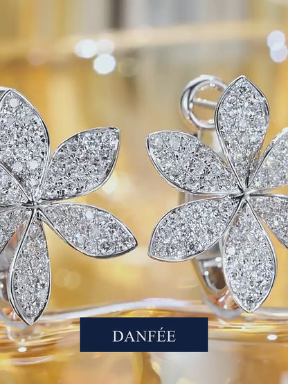 Magnolia Pavé Flower Lab-Grown Diamond Huggie Earrings in 18K Gold | 1.4 Carat Total | D-E | VS