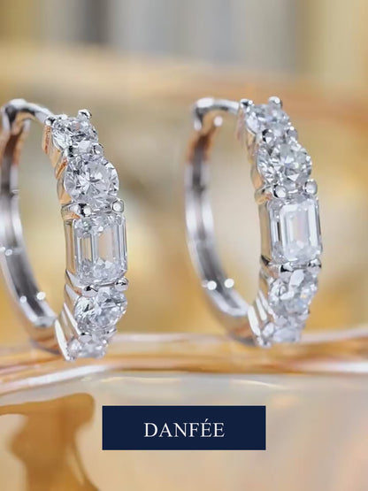 Lumière Five-Stone Emerald-Cut Lab-Grown Diamond Huggie Earrings in PT950 Platinum | 1.3 Carat Total | D-E | VS