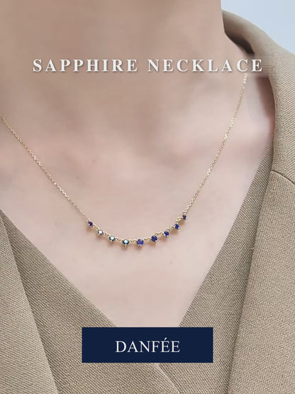 Nine-Stone Smile Natural Sapphire Necklace in 18K Gold | 0.56 Carat Total | Vivid Blue | Eye-Clean