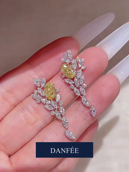 Soleil Oval Fancy Yellow Lab-Grown Diamond Cluster Drop Earrings in 9K White Gold | 2 Carat Total | FIY | VS