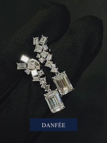 Céleste Cascade Emerald-Cut Lab-Grown Diamond Drop Earrings in PT950 Platinum | D-E | VS