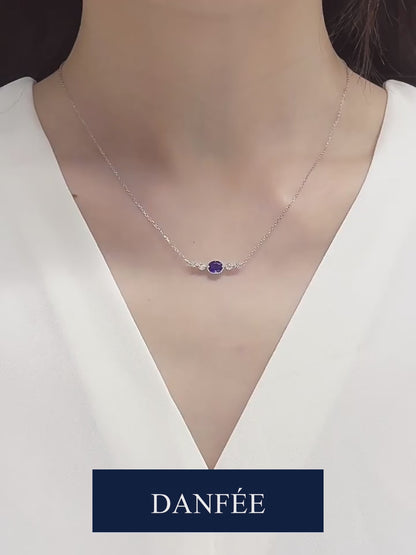 Oval Natural Sapphire & Diamond Smile Necklace in 18K White Gold | 0.45 Carat Total | Vivid Blue | Eye-Clean