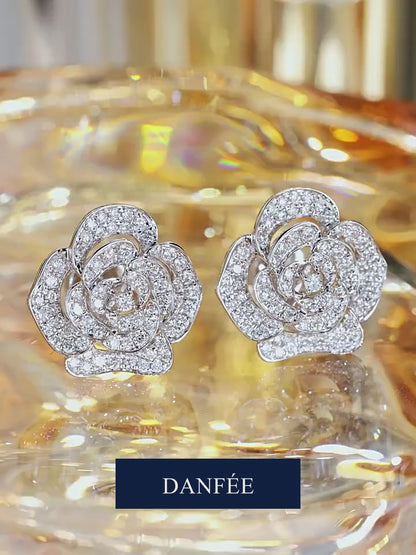 Camélia Pavé Lab-Grown Diamond Camellia Stud Earrings in 18K Gold | 0.5 Carat Total | D-E | VS