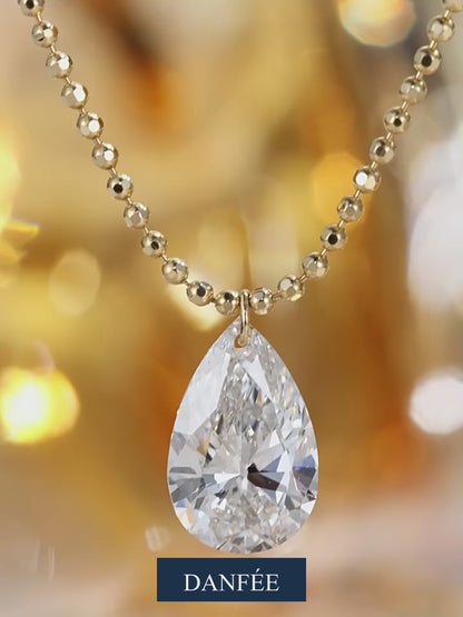 Floating Pear Lab-Grown Diamond Necklace in 18K Gold & PT950 Platinum | 1 & 2 Carat