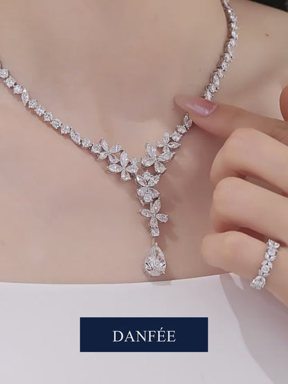 Blossom Cascade Pear Drop Lab-Grown Diamond Necklace in PT950 Platinum | 5 Carat | D-E | VS