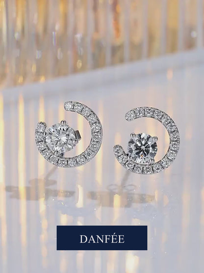 Lune Two-Way Crescent Lab-Grown Diamond Stud Earrings with Pavé Jacket in PT950 Platinum | 1 Carat Total | D-E | VS