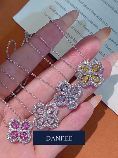 Clover Loop Lab-Grown Diamond & Blue Spinel Necklace in PT950 Platinum | 1.9 Carat  Total | D-E | VS