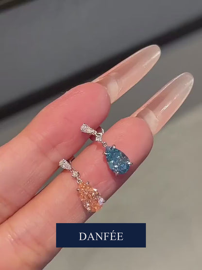 Duet Pear-Cut Blue & Pink Lab-Grown Diamond Drop Earrings in 18K White Gold | 2 Carat Total | Fancy Vivid Blue & Pink | VS
