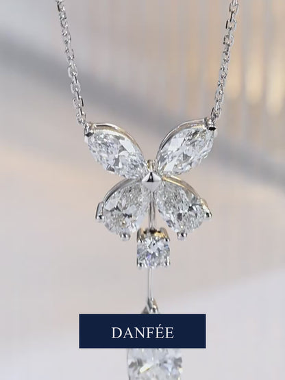 Butterfly Pear Drop Lab-Grown Diamond Necklace in PT950 Platinum | 1 Carat | D-E | VS
