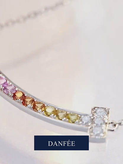 Rainbow Smile Lab-Grown Diamond Necklace in 18K Gold | Colorful Curved Bar | D-E | VS