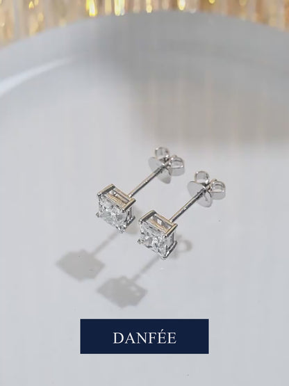 Carré Princess-Cut Lab-Grown Diamond Solitaire Stud Earrings in 18K White Gold | 1–2 Carat Total | D-E | VVS