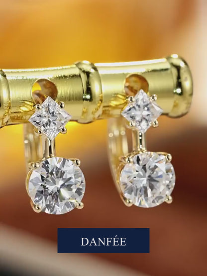 Étoile Duo Princess & Round Lab-Grown Diamond Huggie Earrings in 18K Gold | 1.3 Carat Total | D-E | VS