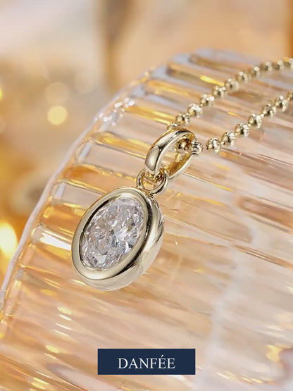 Oval Bezel Lab-Grown Diamond Necklace in 18K Gold & PT950 Platinum | 1 Carat