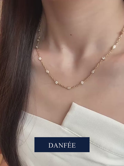 Constellation Marquise & Round Bezel Lab-Grown Diamond Station Necklace in 18K Gold | 3.5 Carat | D-E | VS