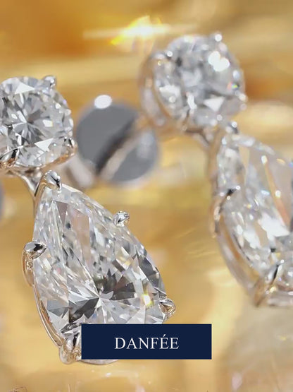 Larme Pear & Round Lab-Grown Diamond Drop Earrings in 18K Gold | 2 Carat Total | D-E | VS