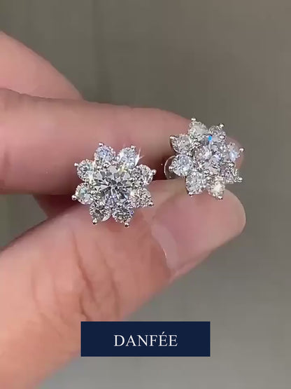Soleil Sunflower Lab-Grown Diamond Convertible Stud Earrings in 18K White Gold | 0.3 Carat Center | D-E | VVS