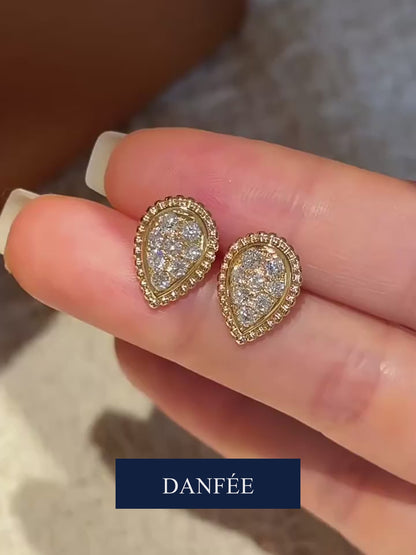 Rosée Pear-Shaped Pavé Lab-Grown Diamond Stud Earrings in 18K Yellow Gold | 0.6 Carat Total | D-E | VS