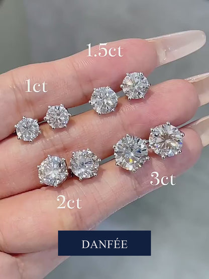Solène Six-Prong Round Lab-Grown Diamond Stud Earrings in 18K Gold | 0.6–6 Carat Total | D-E | VVS