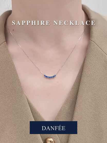 Seven-Stone Smile Natural Sapphire Necklace in 18K White Gold | 0.5 Carat Total | Vivid Blue | Eye-Clean