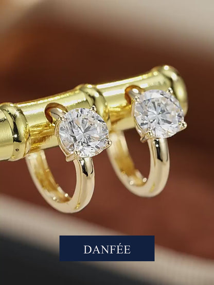 Étoile Solitaire Round Lab-Grown Diamond Huggie Earrings in 18K Gold | 1 Carat Total | D-E | VS