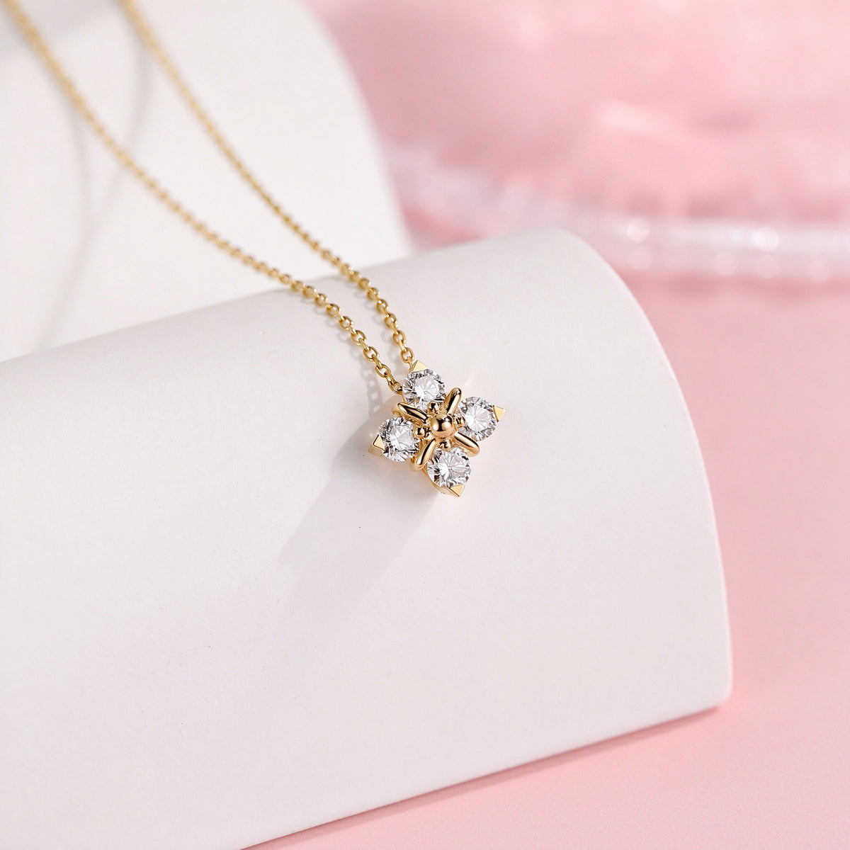 Four-stone lab-grown diamond flower pendant in 18K yellow gold