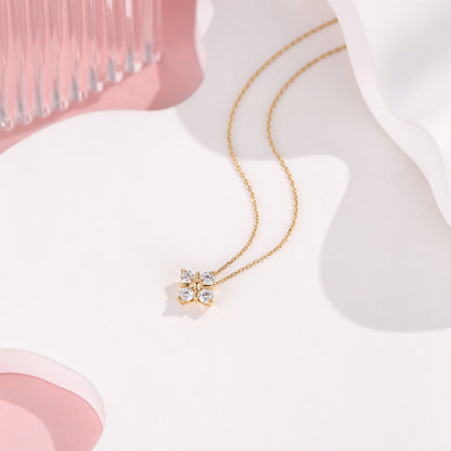 18K yellow gold diamond flower necklace on fine link chain