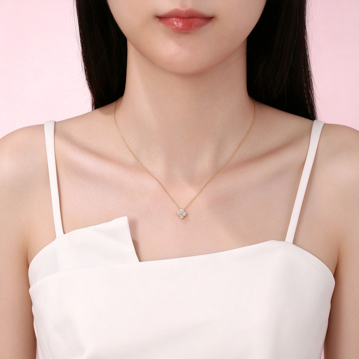 Delicate lab-grown diamond flower necklace with 18 inch chain