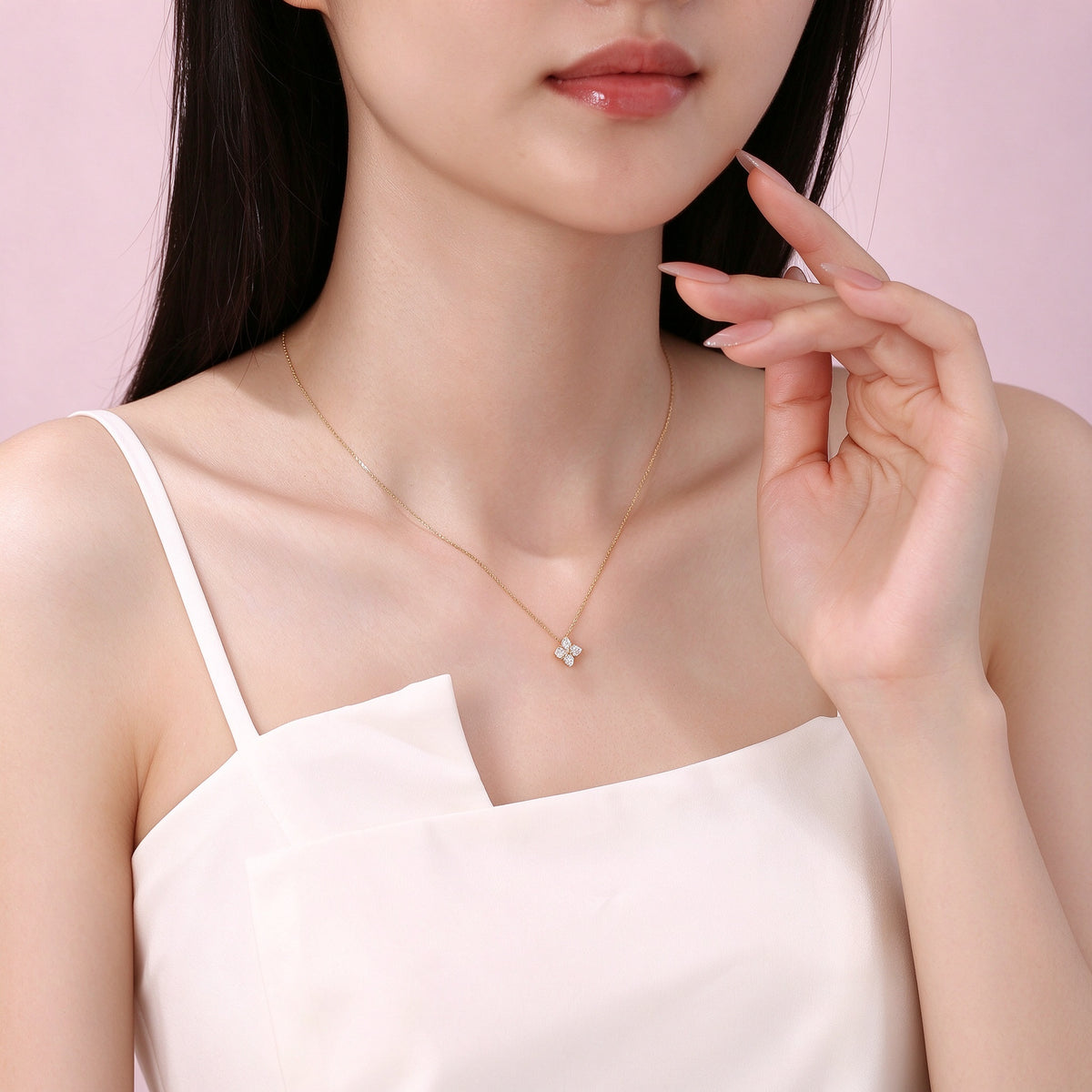 0.6 carat lab-grown diamond pendant necklace in 18K yellow gold on model