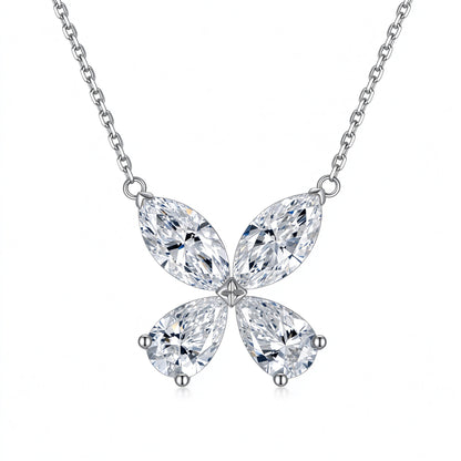 DANFÉE Four-Leaf Clover lab-grown diamond necklace in 18K white gold / PT950 platinum, white background